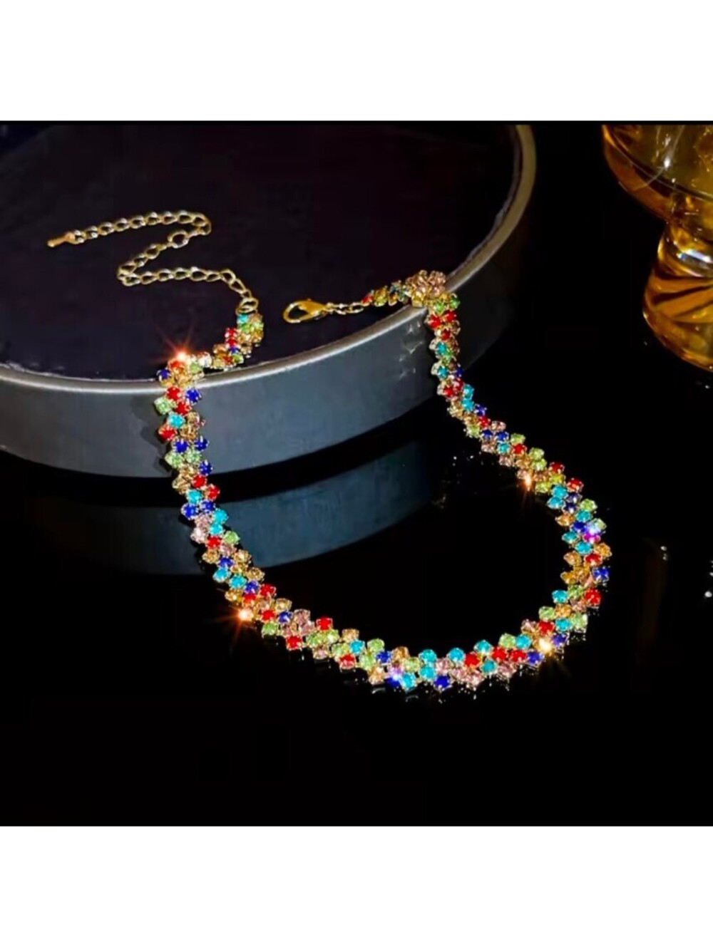 Bright colorful Women's chain necklace iced out, moissanite simulated